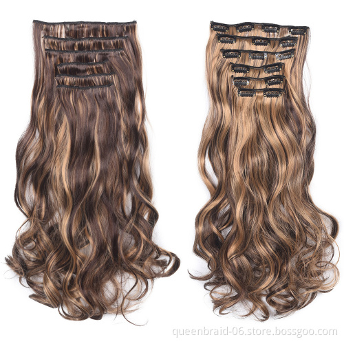 Wavy Curly Synthetic 16 Clips In Hair extension 24 Inch Long Body wave False Hairpiece Clip In Hair Extension 6pcs/set